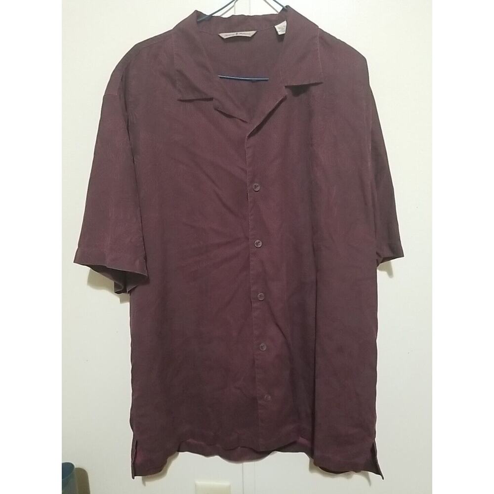 Tommy Bahama Shirt Mens Large Red Palm Tree Leaves‎ Short Sleeve Silk Hawaiian